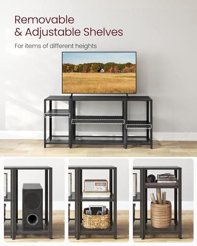 VASAGLE Black 65 Inch TV Stand with Open Shelves for Living Room Entertainment
