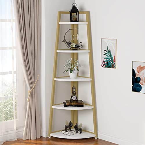 Tribesigns Grey 5 Tier Industrial Corner Ladder Shelf, 70 Inch Tall, Ideal for Living Room, Kitchen, Home Office