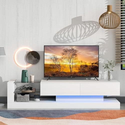 Modern White 70-80 Inch TV Stand with Storage for Living Room