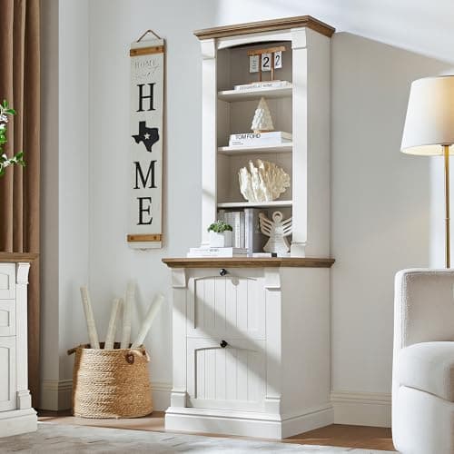 OKD Antique White 72" Tall 4-Tier Storage Bookcase
