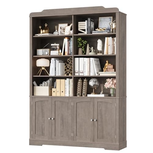 73.1" Tall Black Bookcase with Doors and Adjustable Shelves for Living Room and Home Office
