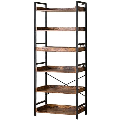 HCHQHS Adjustable 6-Tier Rustic Farmhouse Bookcase for Home Office