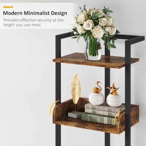 Rustic Brown 5 Tier Wood Bookshelf with Metal Edge Protection