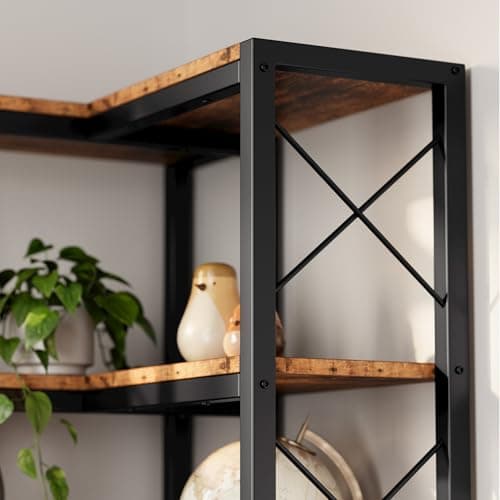 Industrial 7-Tier Corner Bookshelf with Metal Frame for Home or Office