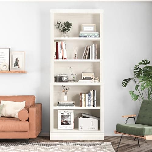 Tall Cream White 31.3 in Wide 5 Tier Floor Standing Bookcase