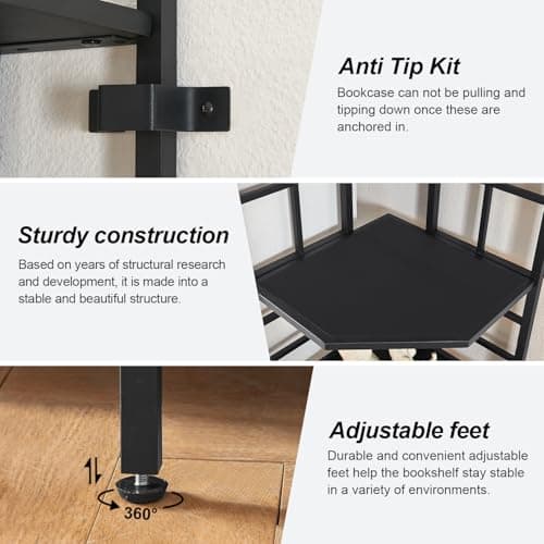 Industrial Corner Shelf Stand for Home Office, Living Room, and Bedroom