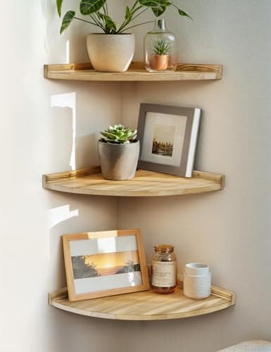Rustic Farmhouse Corner Wall Shelf for Kitchen Bathroom Bedroom - 12x12 Inch