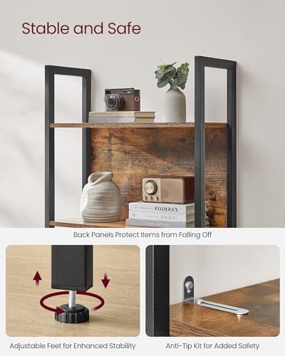 VASAGLE 5-Tier Industrial Bookshelf, Steel Frame, Rustic Brown and Black, 9.4 x 24.4 x 65 Inches