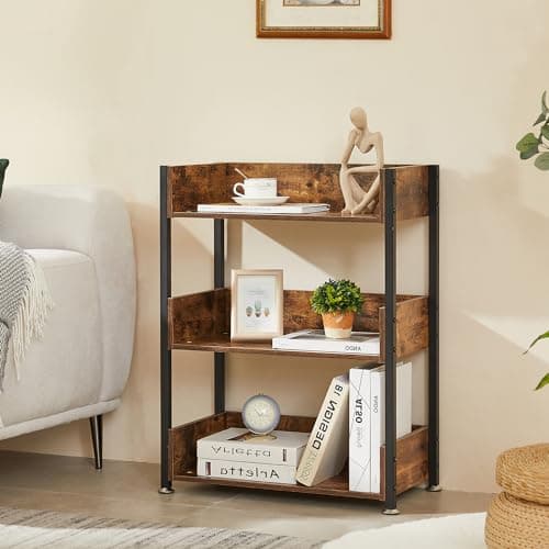 VECELO Industrial 3-Tier Bookshelf, Retro Brown for Home Office