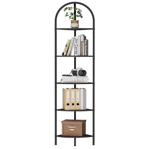 Homedy 6-Tier Arched Corner Shelf Stand, Industrial Brown & Black꽂'icon