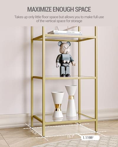 Gold Steel Frame 6 Tier Tempered Glass Bookshelf BC10601G
