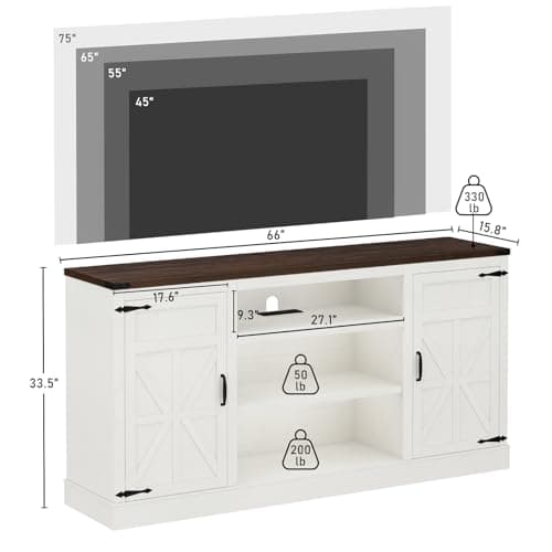 Rustic Farmhouse TV Stand for 65-75 Inch TVs with Power Outlets