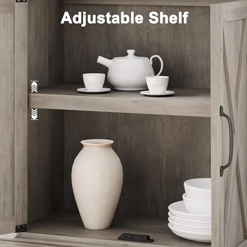 GAOMON 5 Tier Farmhouse Bookcase with Doors, 70 inch Tall Storage Cabinet