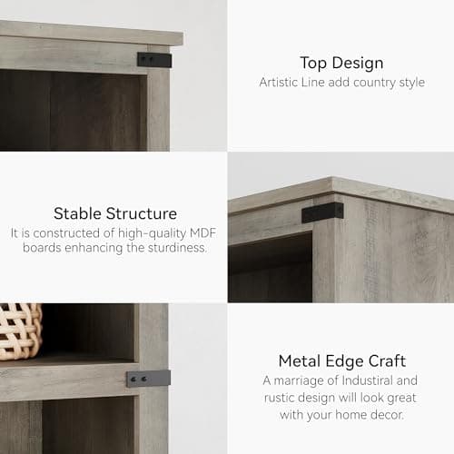 GAOMON 3 Tier Grey Farmhouse Bookshelf with Storage