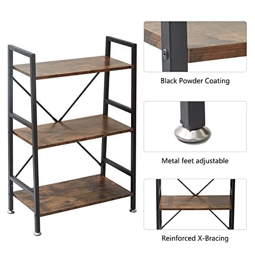 TooCust 3-Tier Rustic Brown Bookshelf for Small Spaces