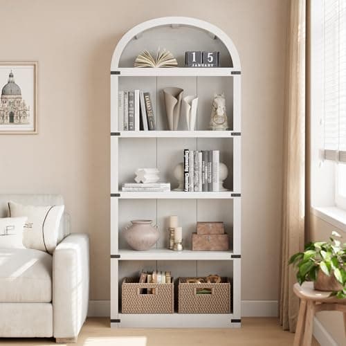 Farmhouse Style 5 Shelf Bookcase 71.65in Tall Wooden Storage Rack