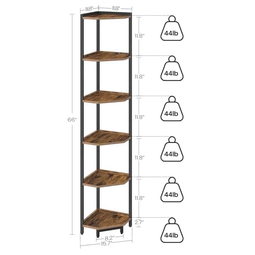 6-Tier Rustic Brown Corner Shelf Stand for Living Room, Home Office, Bedroom (CS06001B)