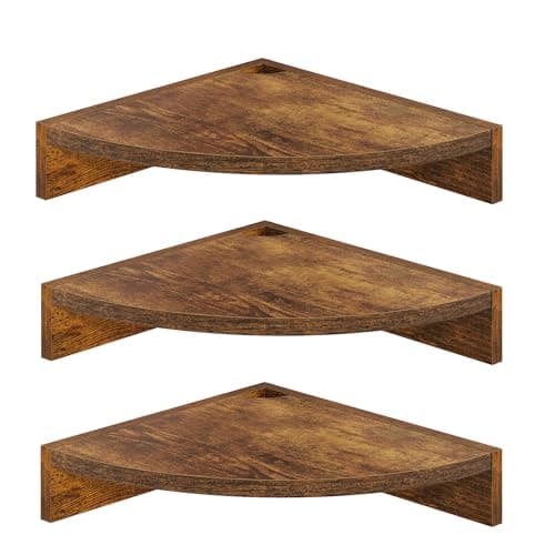 Oak Wood 3-Pack Corner Wall Shelves for Any Room
