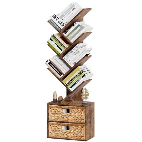 6 Tier Tree Bookshelf with Storage Drawer