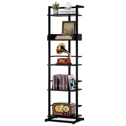 Rustic Brown 5 Tier Wood Bookshelf with Metal Edge Protection