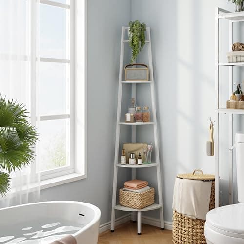 Hoctieon 5-Tier Rustic Metal Corner Shelf for Living Room, Kitchen & Home Office