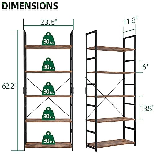 Vintage OTK 5 Tier Bookshelf for Living Room, Bedroom, and Home Office