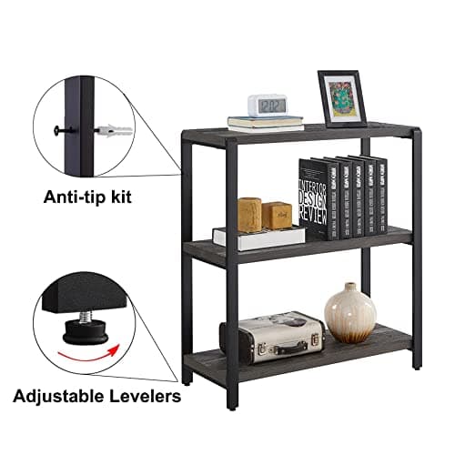 Excefur Vintage 3-Tier Grey Wood and Metal Bookshelf