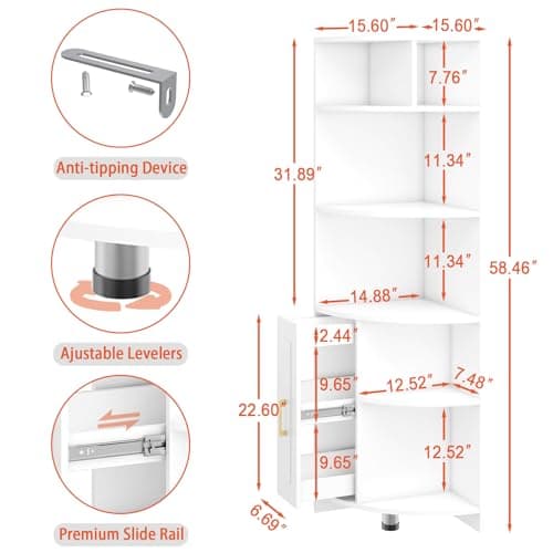 6-Tier Corner Bookcase with Drawer and Shelves