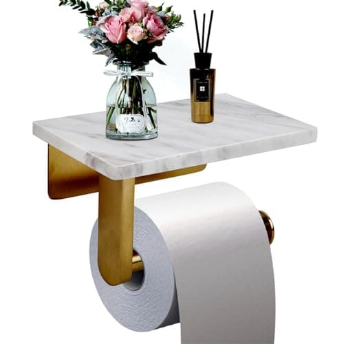Wall Mounted Toilet Paper Holder with Marble Shelf - Brushed Nickel - Large Size