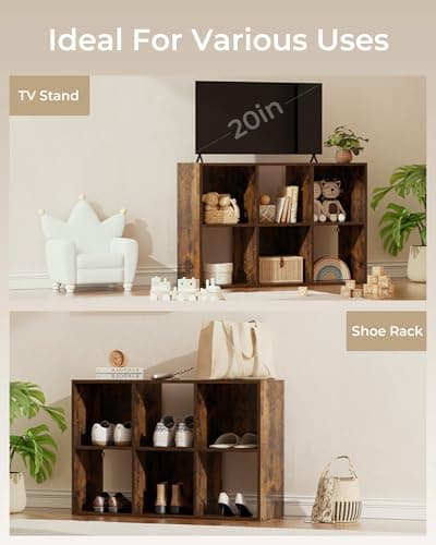 GTPLAYER 6-Cube Storage Organizer Shelf for Closet and Bedroom - Rustic Brown
| Stackable 2x3 Design 11" Bin Storage Organizer - Partial Back Panels, Rustic Brown
| Vertical or Horizontal Use 11" Bin Storage Organizer - GTPLAYER 6-Cube Shelf, Rustic