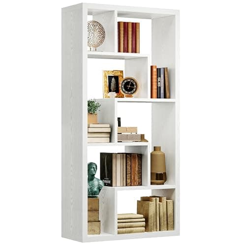 IRONCK White 6-Shelf Industrial Geometric Bookcase Tall Storage Display for Living Room Home Office