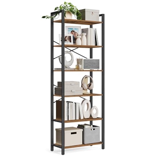 VASAGLE 5-Tier Industrial Style Bookshelf, Ebony & Ink Black, Living Room, Home Office ULLS061B56