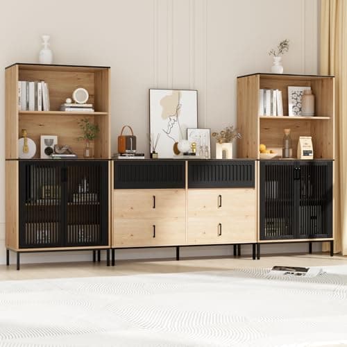 TUSY Modern 3-Tier Bookcase with 6 Drawers & 5-Tier Shelves for Home Office