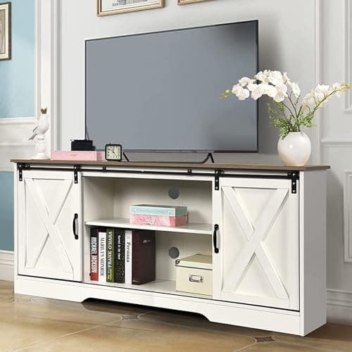 4 Ever Winner White TV Stand for 65" TV with Storage and Shelves