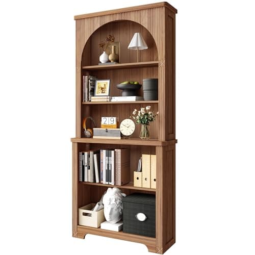 71" Tall Arched Bookshelf with Adjustable Shelves for Living Room and Home Office