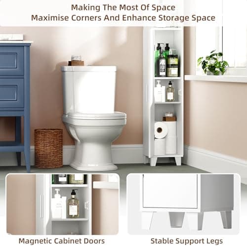 MOHOPE 74.8" Tall Corner Cabinet with Door, 5-Tier White Display Shelf
