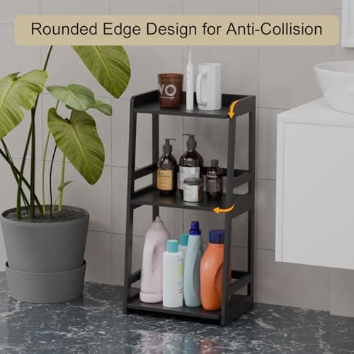 3-Tier Black Ladder Bookshelf, Solid Wood Storage Organizer for Bathroom & Living Room