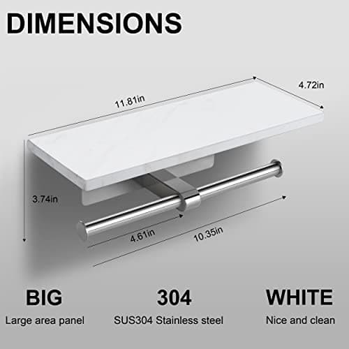 Wall Mounted Toilet Paper Holder with Marble Shelf - Brushed Nickel - Large Size