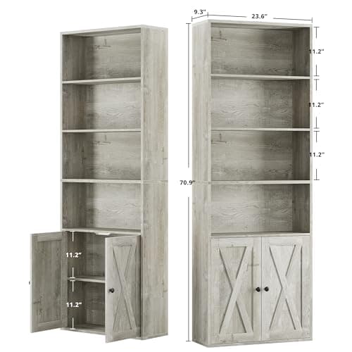 IRONCK 2pcs 6- Shelf Tall Bookcase with Doors for Home Office and Living Room