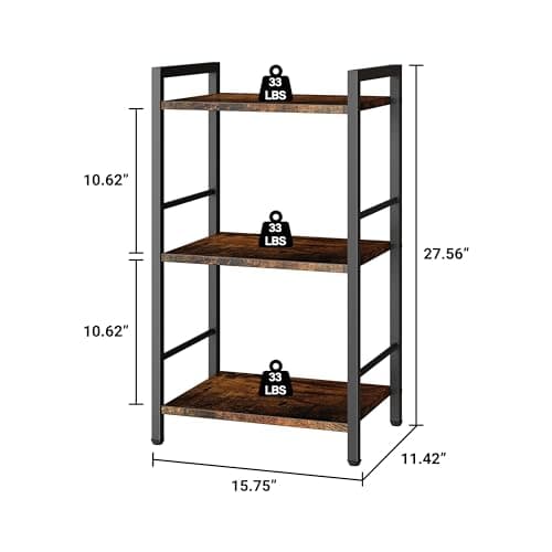 Rustic Brown 3-Tier Metal & Wood Bookshelf for Living Room and Bedroom