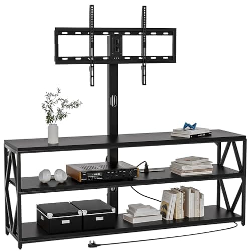 YESHOMY Adjustable Swivel TV Stand with Storage for Up to 75" TVs, Black