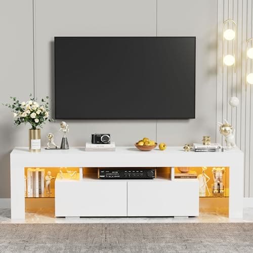 Modern LED TV Stand, 60 Inch, White - YESHOMY Gaming Entertainment Center
