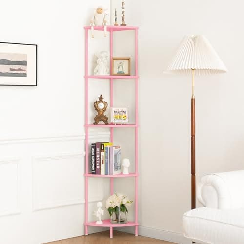 Yoobure 5-Tier Tall Black Corner Bookshelf for Living Room, Bedroom, Office