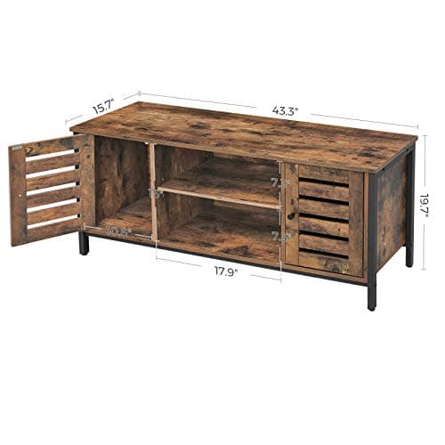 VASAGLE 50 Inch TV Stand with Storage, Rustic Brown Louvered Cabinet