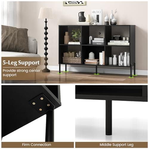 Giantex 6 Cube Bookcase, 3-Tier Wood Shelf, 47" Long, Anti-Toppling, 31.5" Tall
