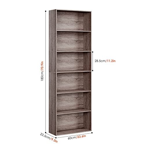 FOTOSOK 6-Tier Oak Open Bookcase for Bedroom, Living Room & Office
