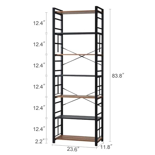 HOMBAZAAR 7 Tier Industrial Metal Bookcase, 84 Inch Tall, Brown