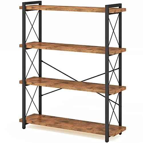 HCHQHS 4-Tier Industrial Rustic Bookshelf with Metal Frame