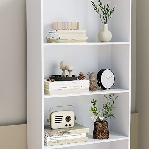 Fotosok 6-Tier White Open Bookshelf for Living Room, Bedroom, and Office