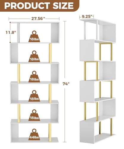 Gadroad 6-Tier Geometric Wood Bookcase, Tall Freestanding Shelf for Living Room or Bedroom